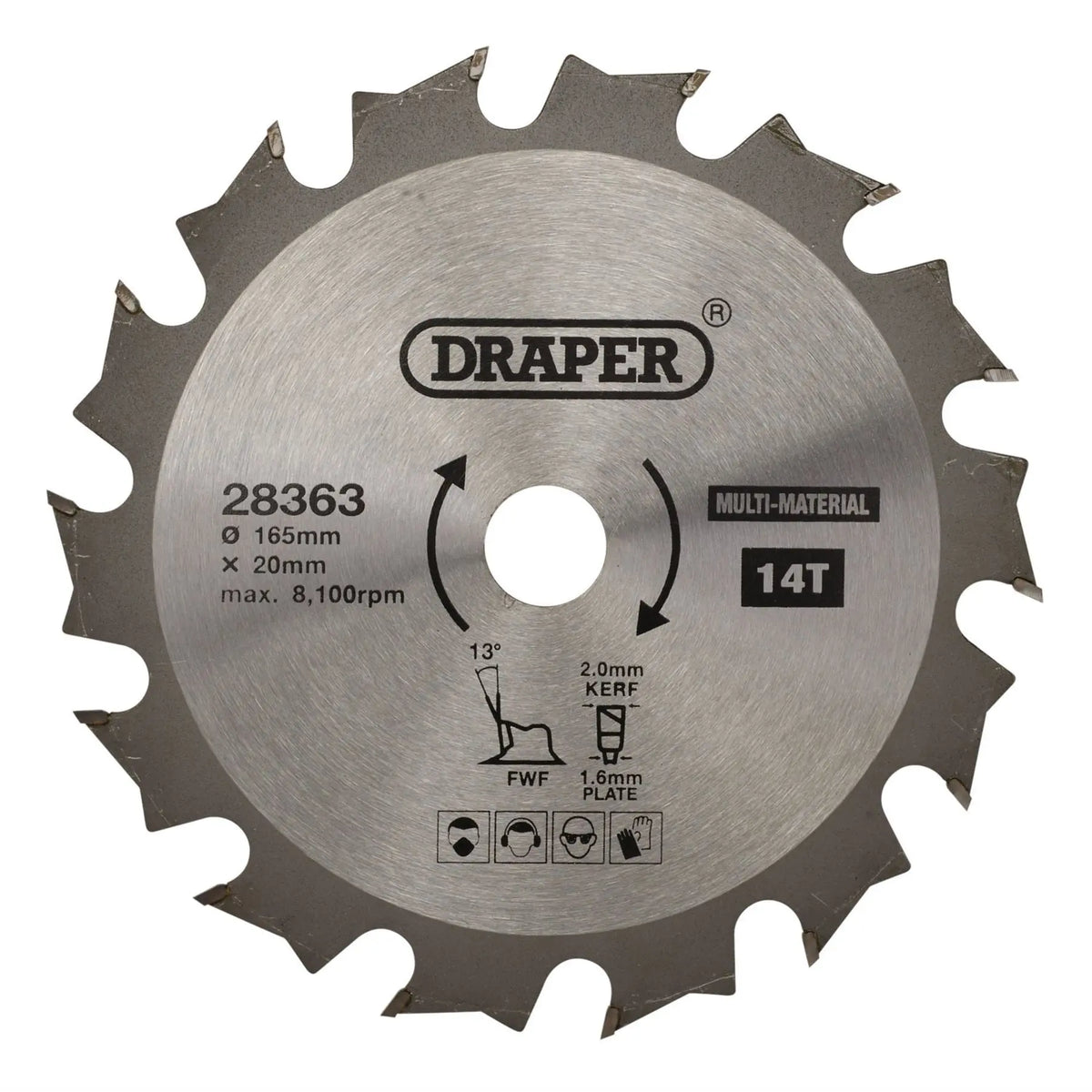 Draper TCT Multi-Purpose Circular Saw Blade 165 x 20mm 14T 28363  White Rose Tools