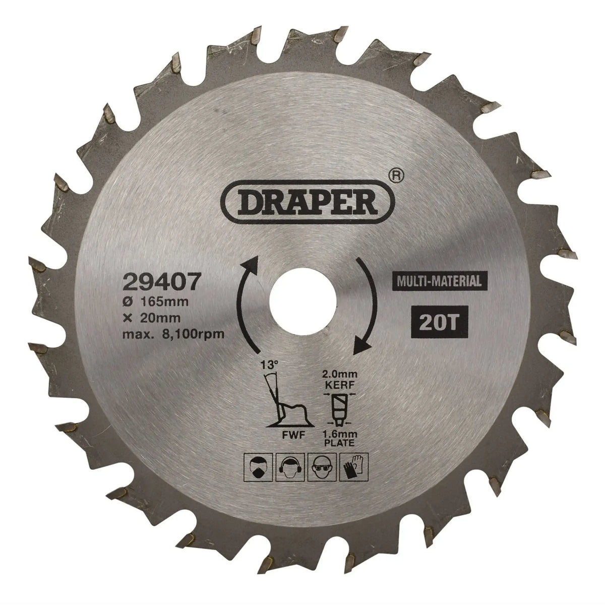 Draper TCT Multi-Purpose Circular Saw Blade 165 x 20mm 20T 29407  White Rose Tools