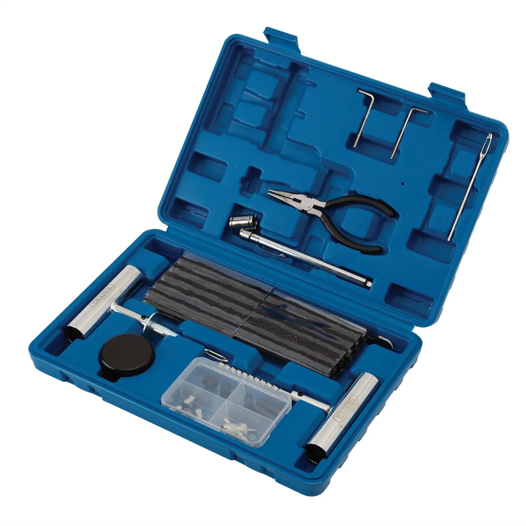 Draper Tyre Puncture Repair Kit for Tubeless Off Road Vehicles (65 Piece) 04139  White Rose Tools