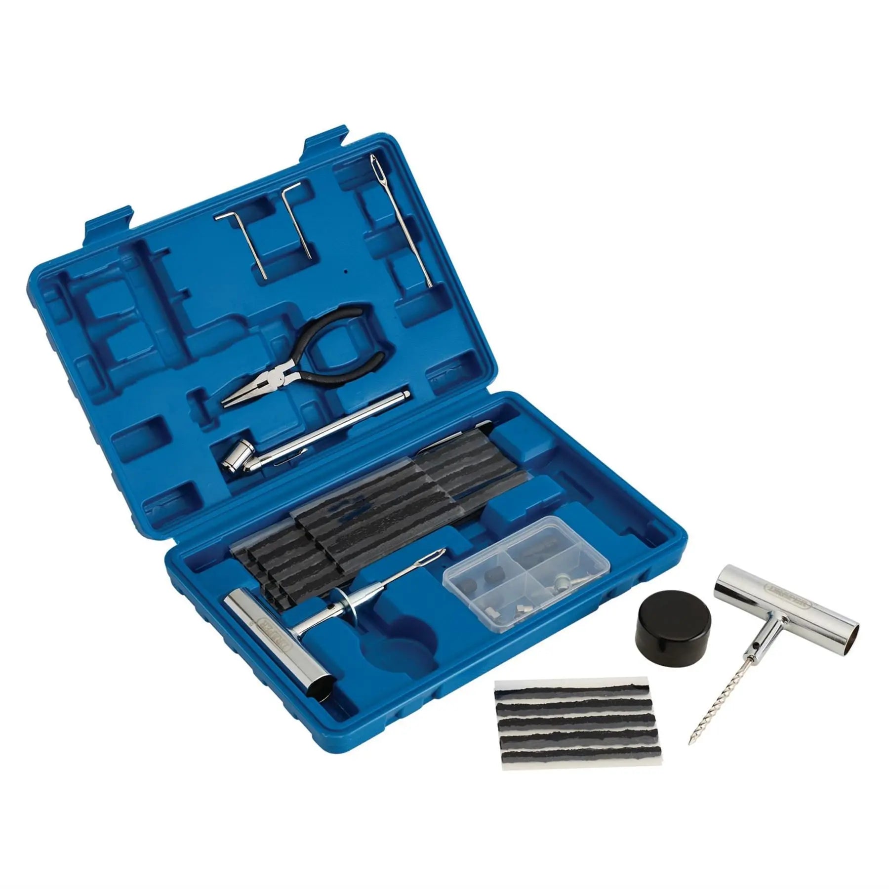 Draper Tyre Puncture Repair Kit for Tubeless Off Road Vehicles (65 Piece) 04139  White Rose Tools