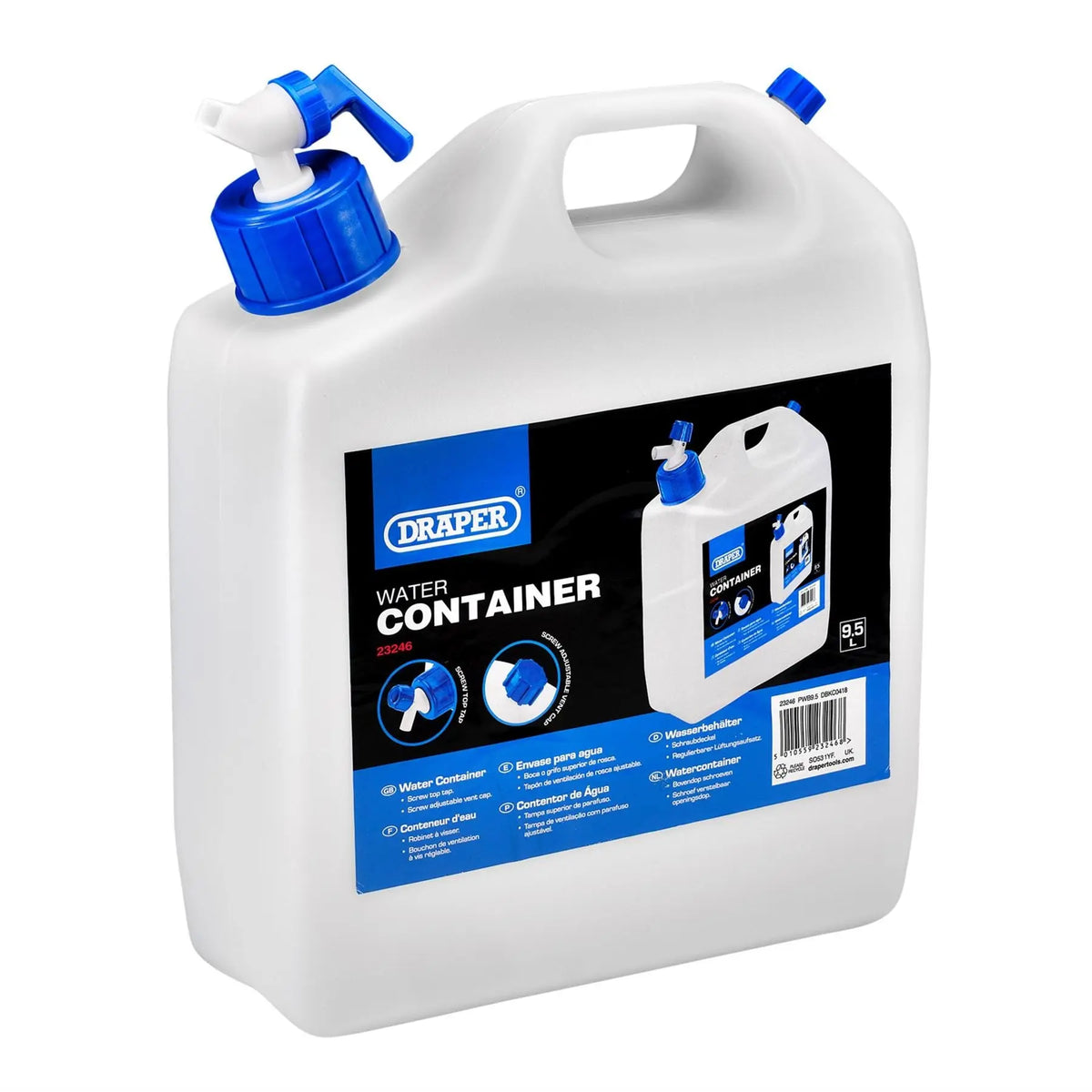 Draper Water Container with Tap 9.5L 23246  White Rose Tools
