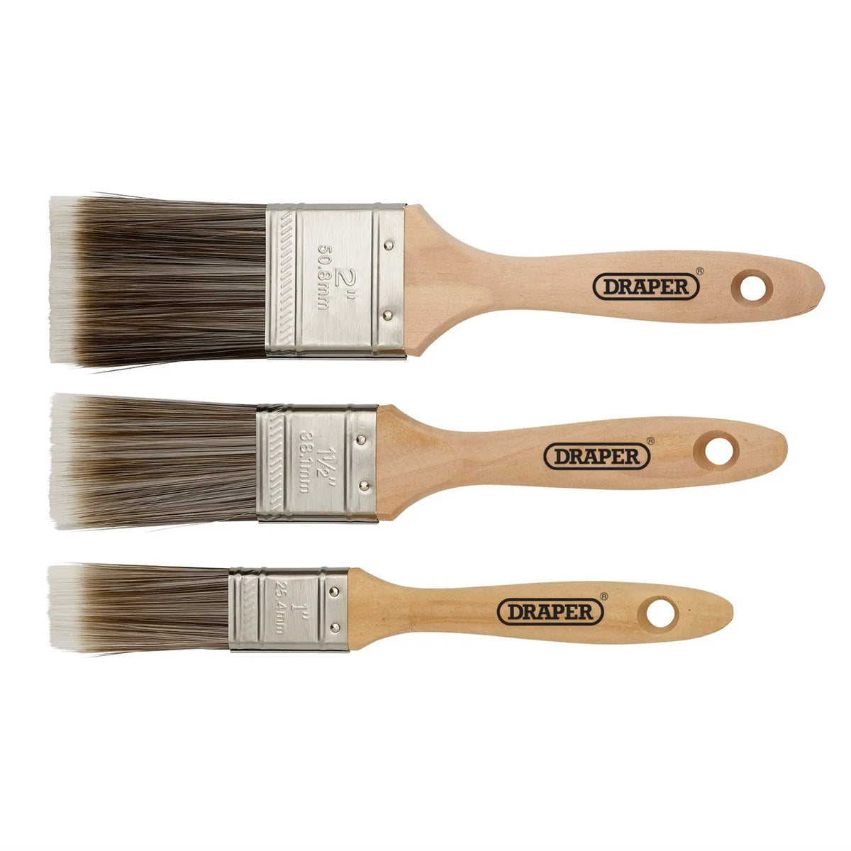 Draper Wood Handle Paint Brush Set (3 Piece) 20439  White Rose Tools