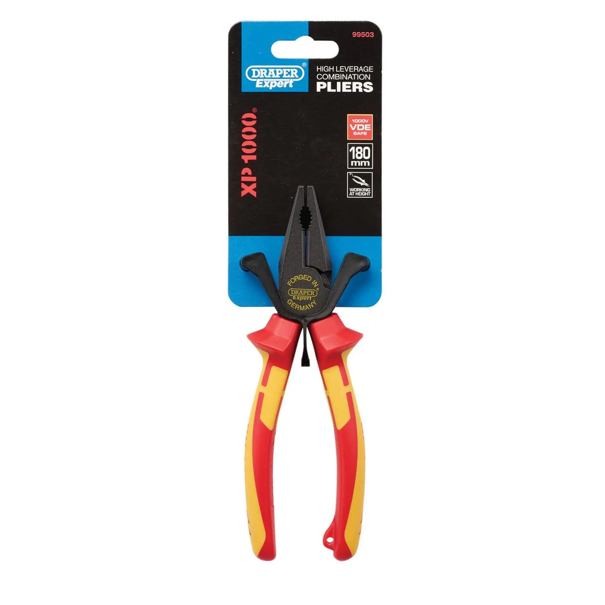 Draper XP1000 VDE Hi-Leverage Combination Pliers 180mm Tethered 99503  White Rose Tools