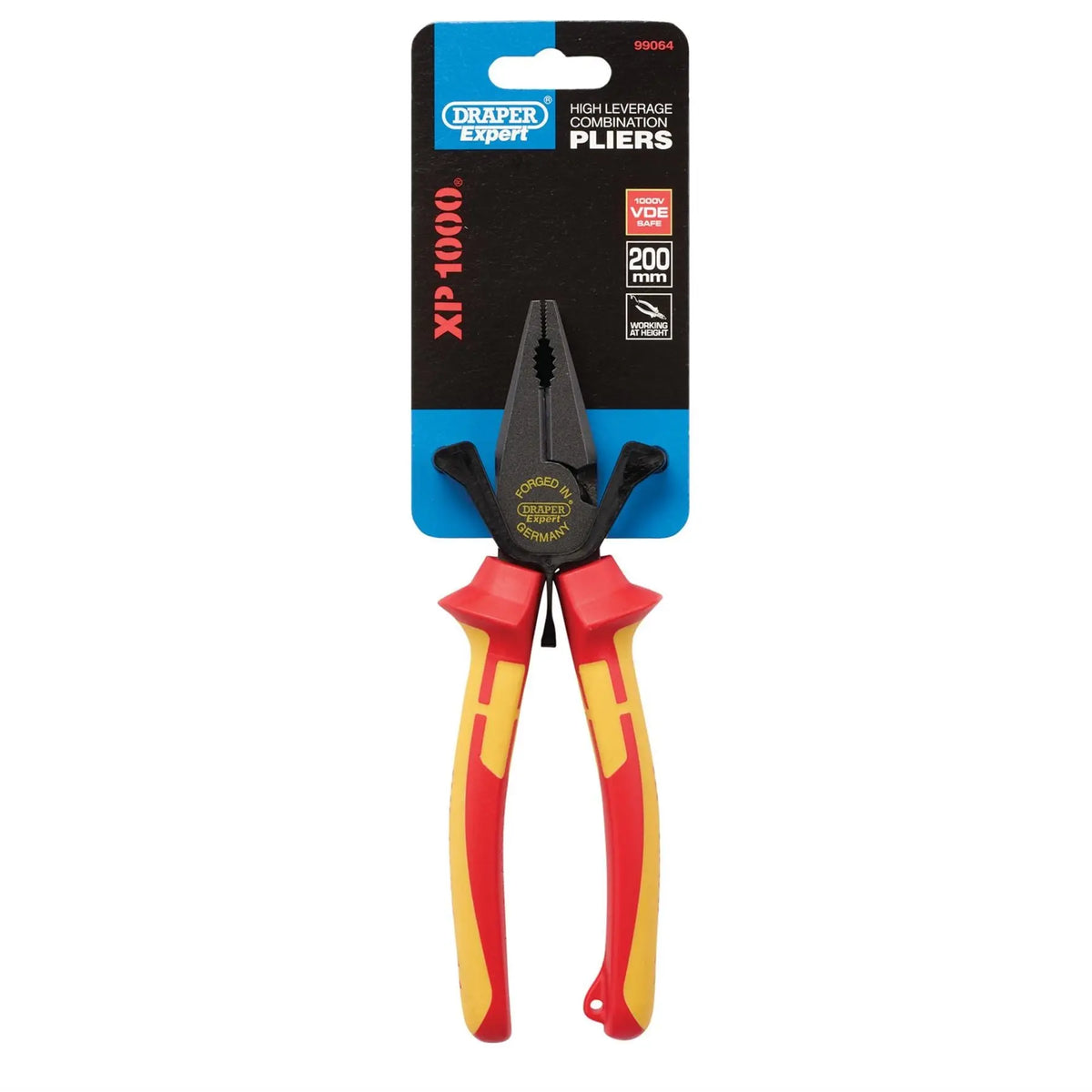 Draper XP1000 VDE Hi-Leverage Combination Pliers 200mm Tethered 99064  White Rose Tools