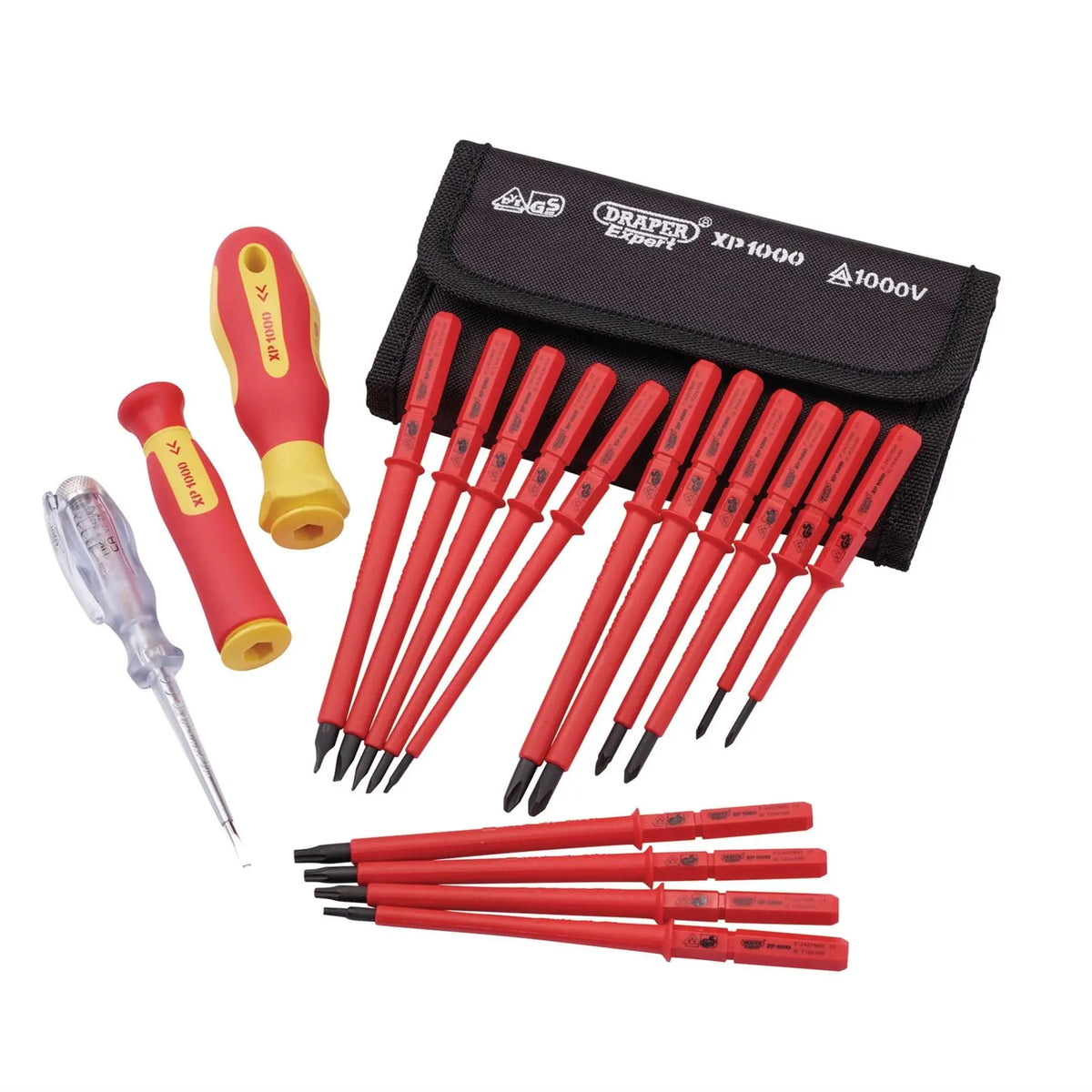 Draper XP1000 VDE Interchangeable Blade Screwdriver Set (18 Piece) 05776  White Rose Tools