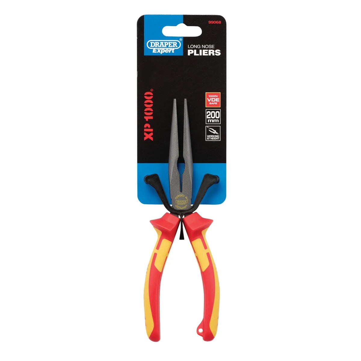 Draper XP1000 VDE Long Nose Pliers 200mm Tethered 99068  White Rose Tools