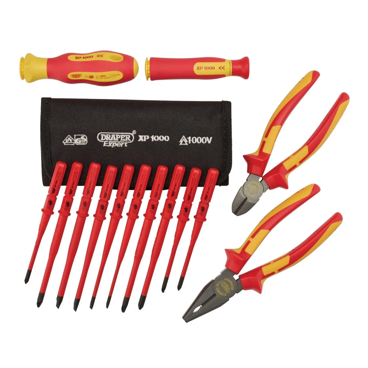 Draper XP1000 VDE Slimline Interchangeable Screwdriver and Pliers Set (14 Piece) 94860  White Rose Tools