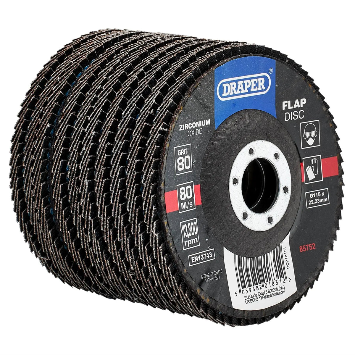 Draper Zirconium Oxide Flap Discs 115 x 22.23mm 80 Grit (Pack of 10) 85752  White Rose Tools