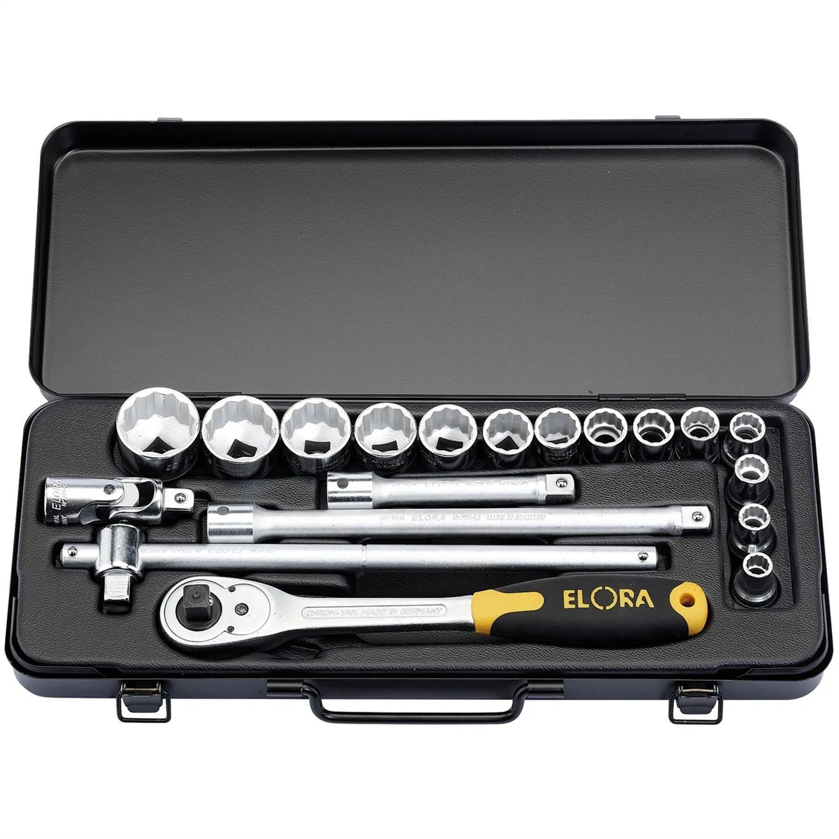 Elora Metric Socket Set 1/2" Sq. Dr. (19 Piece) 15356  White Rose Tools