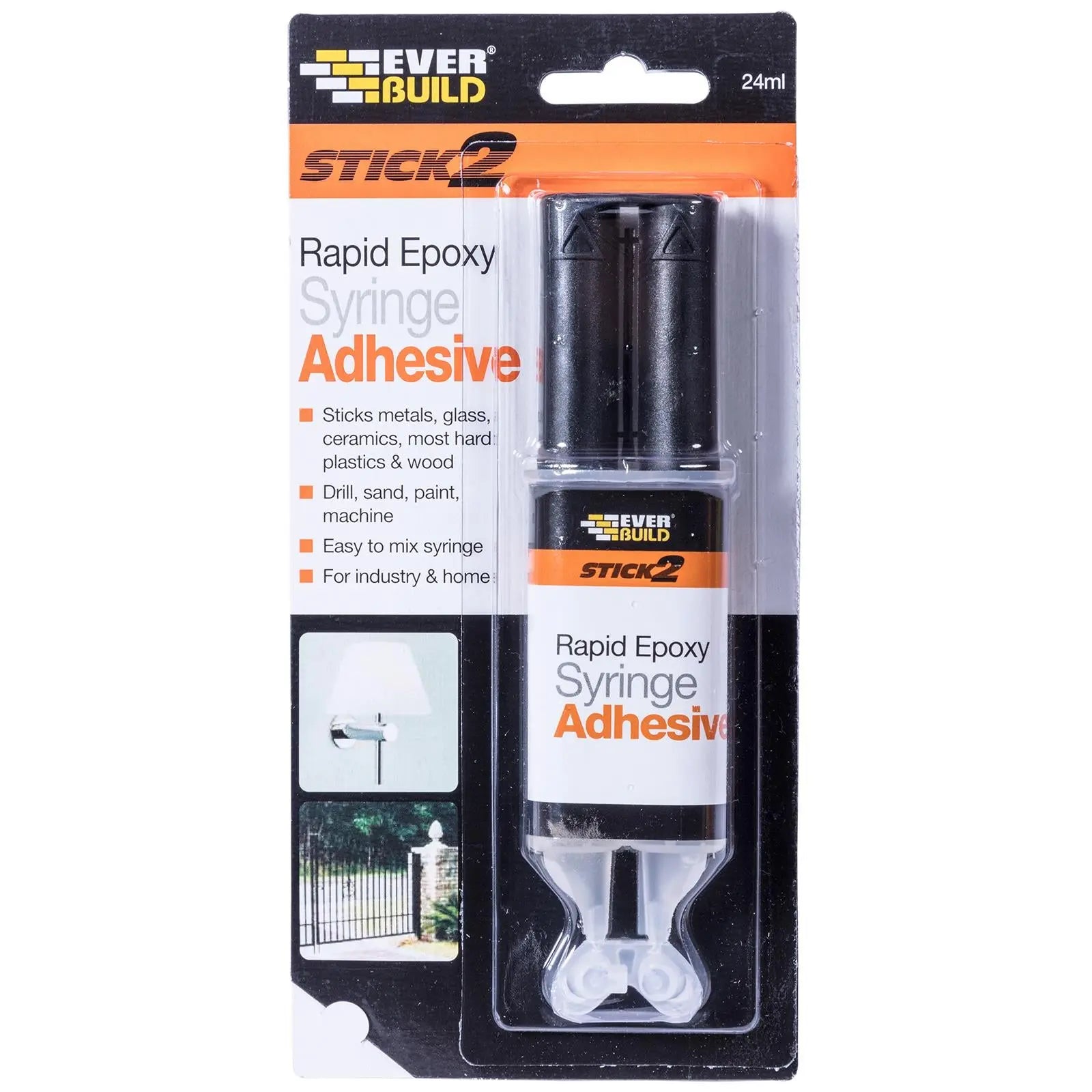 EverBuild Rapid Epoxy Syringe Adhesive Stick 2 24ml for Metal Glass Ceramics Plastics Wood 