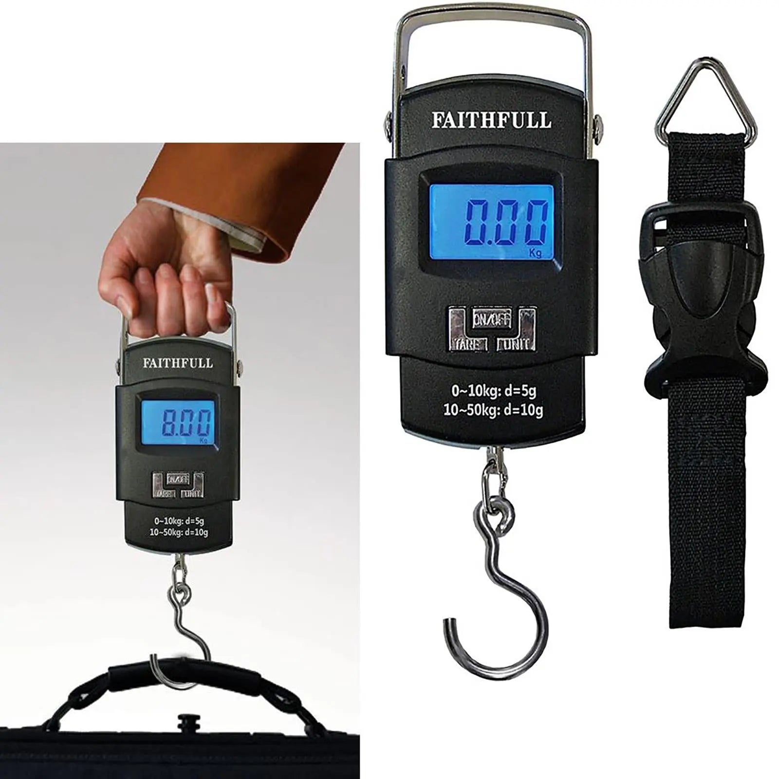 Faithfull Electronic Scales Portable Luggage Travel Fishing Kitchen 0-50kg 