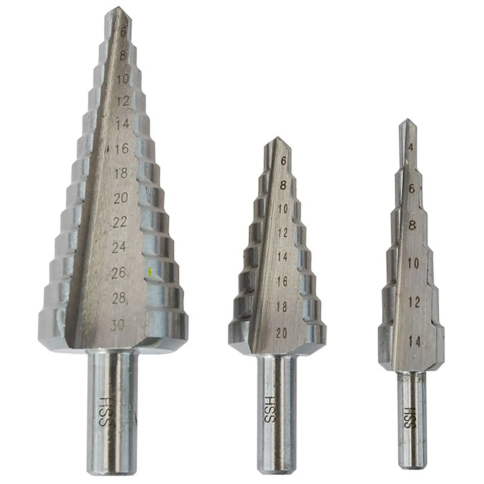 Faithfull Step Drill Set HSS 3 Piece 4-14mm 6-20mm 6-30mm Hole Cutter 