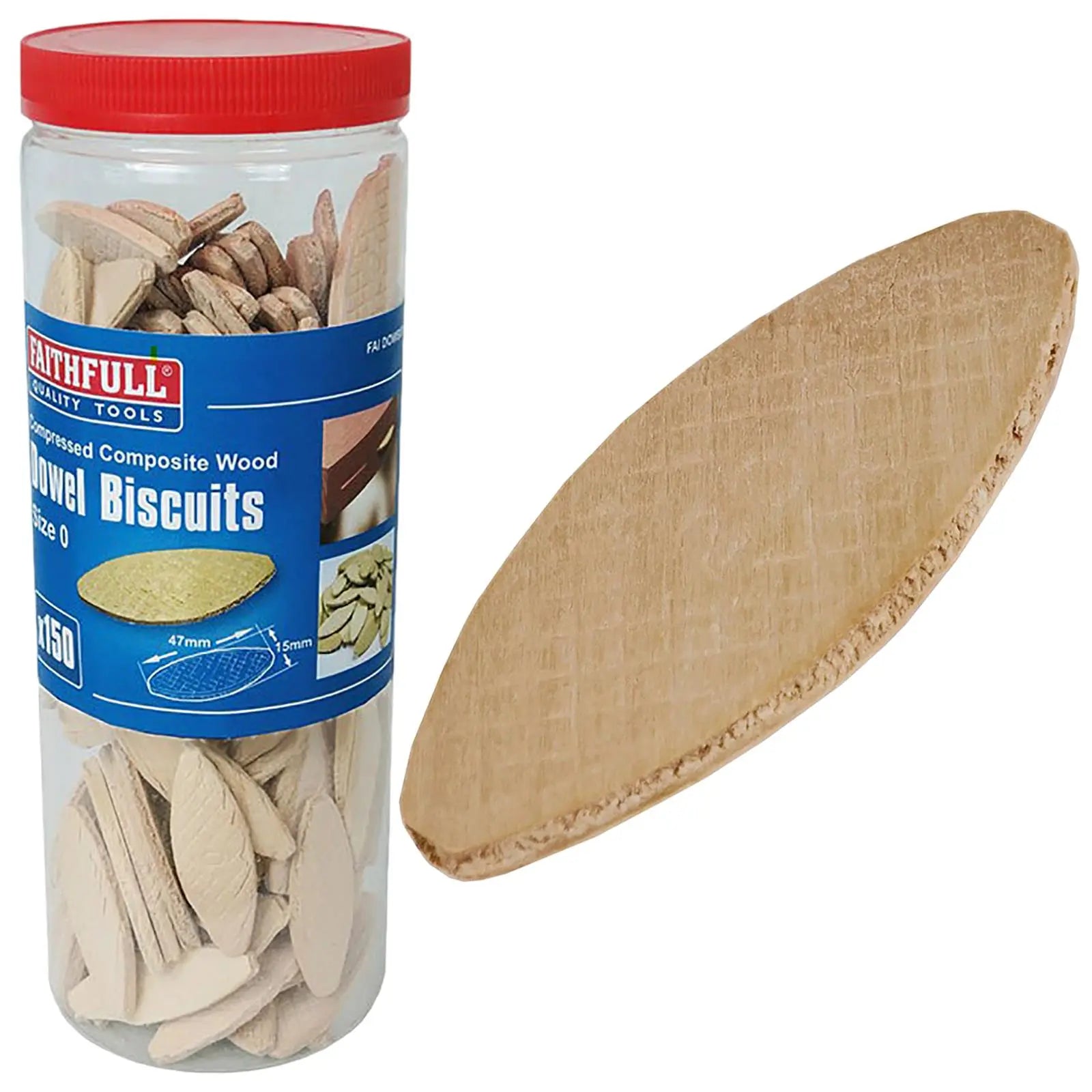 Faithfull Wood Biscuits No 0 Tub 150 Pack Jointing Biscuit 47 x 16mm 