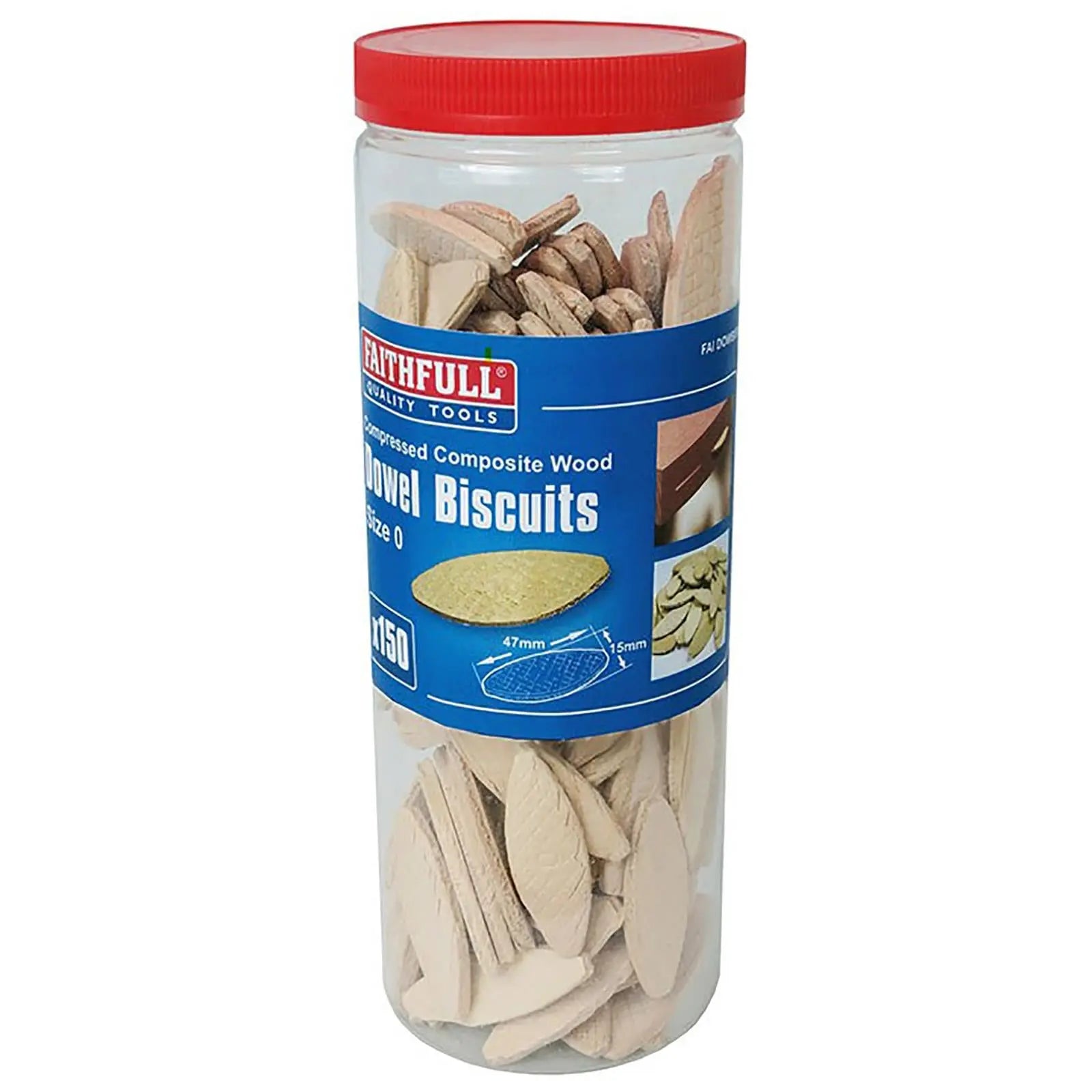 Faithfull Wood Biscuits No 0 Tub 150 Pack Jointing Biscuit 47 x 16mm 