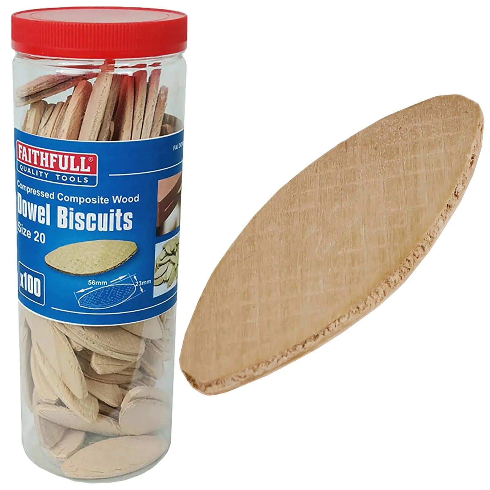 Faithfull Wood Biscuits No 20 Tub 100 Pack Jointing Biscuit 56 x 23mm 