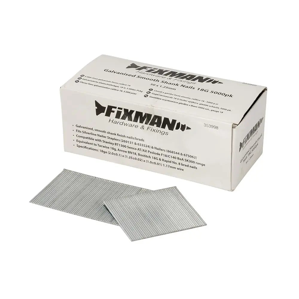 Fixman 5000pc 18 Gauge Galvanised Smooth Shank Nails 50 x 1.25mm 
