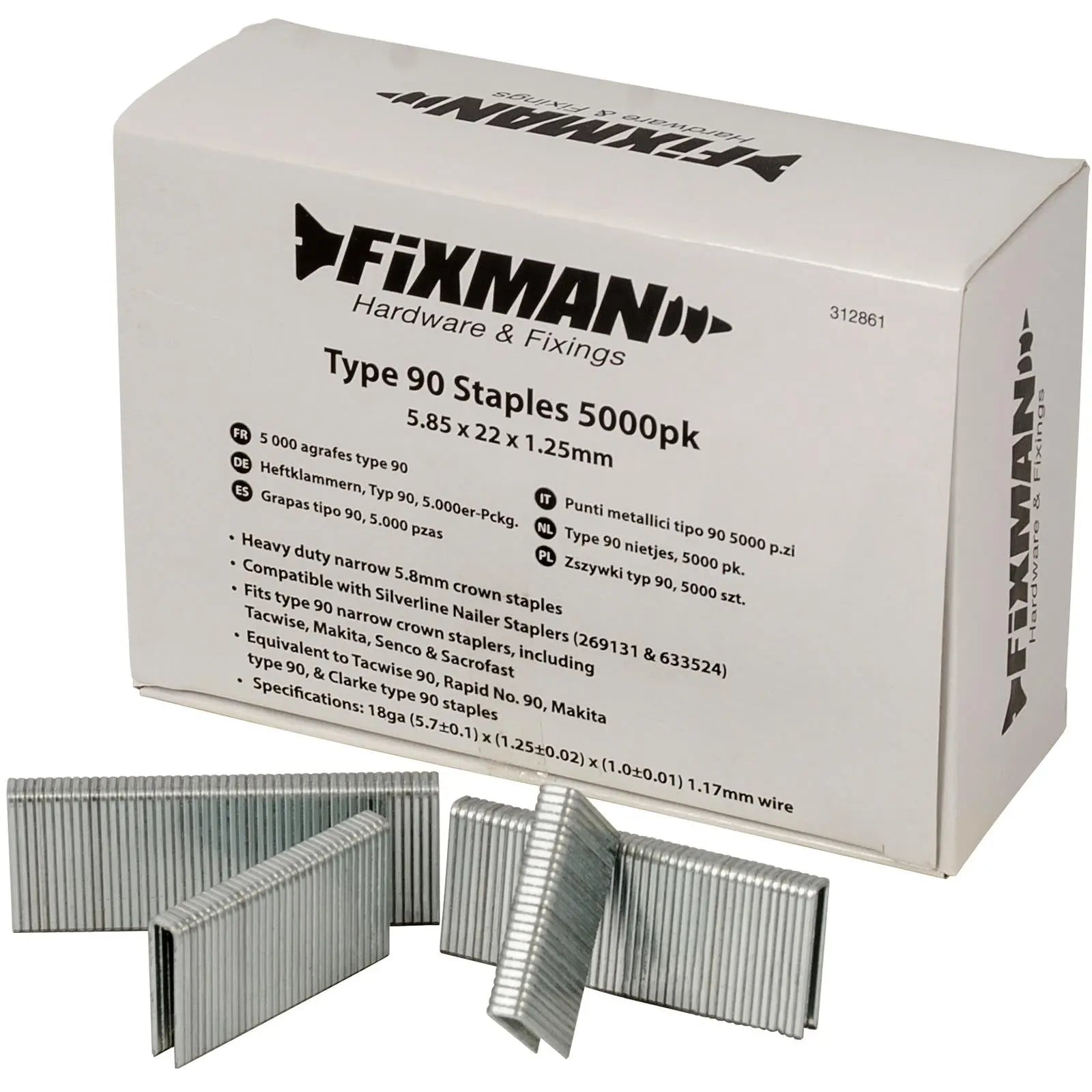 Fixman 5000pc Type 90 Staples 10-22mm Heavy Duty Crown Stapler Gun Fixings 