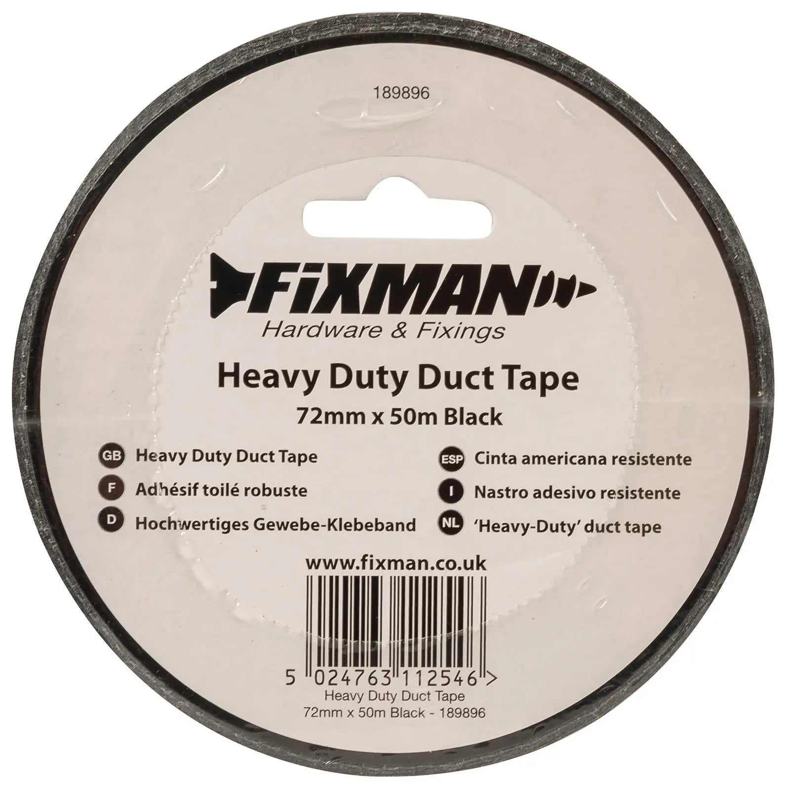 Fixman Duct Tape Heavy Duty Black 72mm x 50m  White Rose Tools