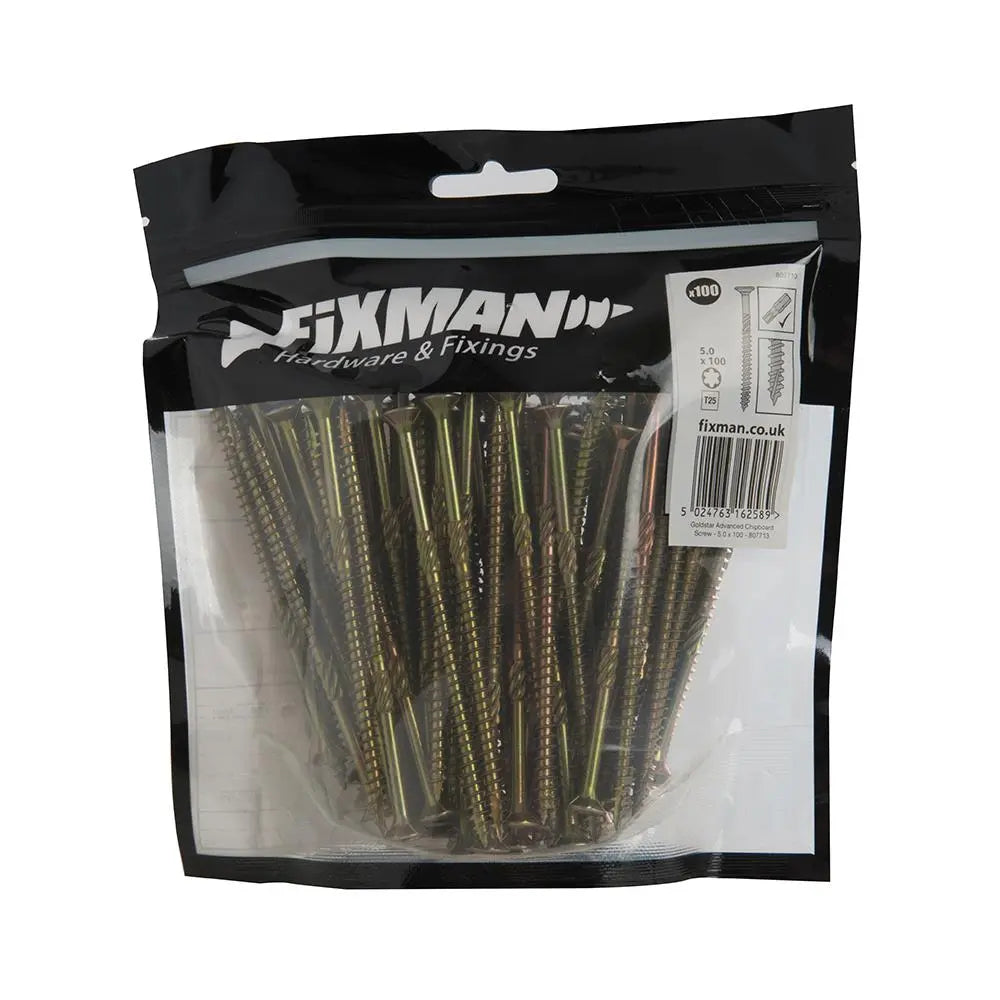 Fixman Goldstar Advanced Screws 5 x 100mm 100pk 807713  White Rose Tools