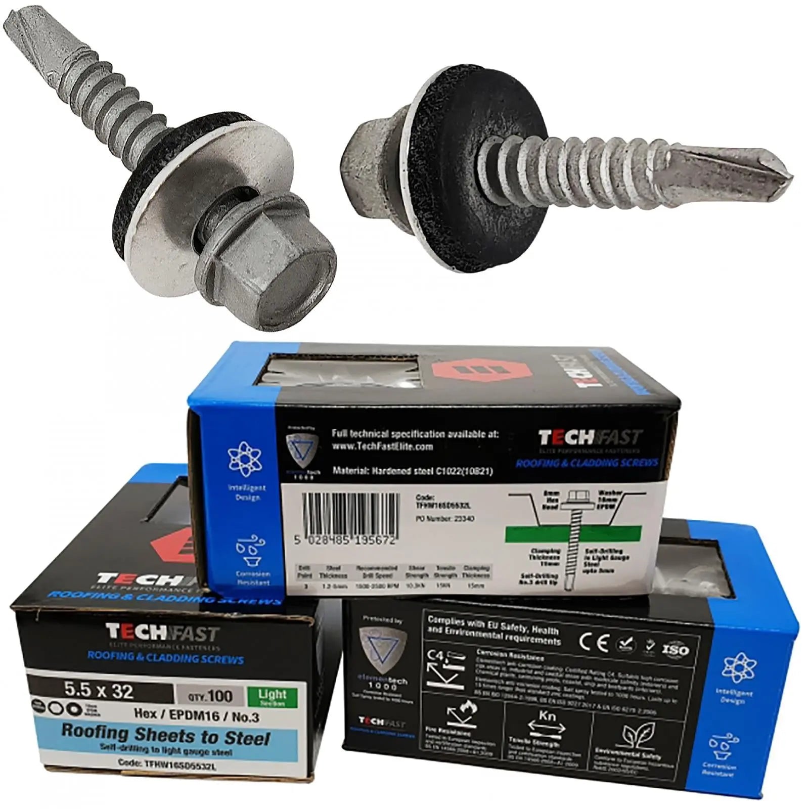 ForgeFix TechFast Roofing Tech Screws Sheet to Steel with Washer Box of 100 