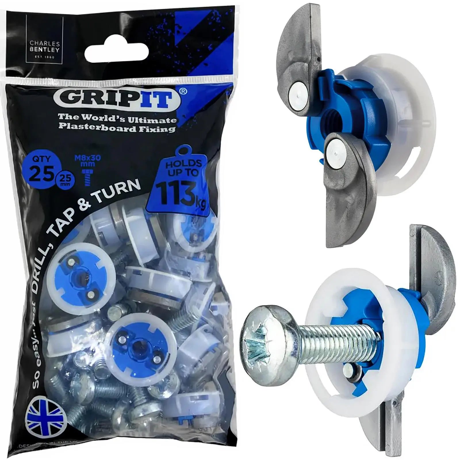 GripIt Blue Plasterboard Fixings 25mm 25 Pack 