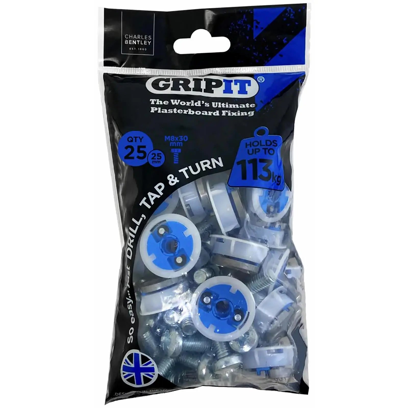 GripIt Blue Plasterboard Fixings 25mm 25 Pack 