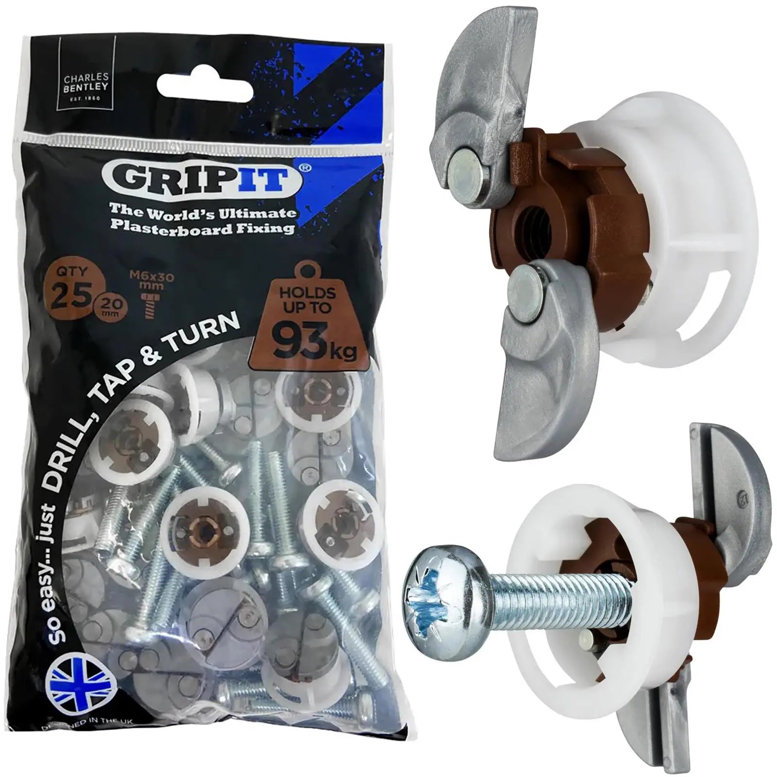 GripIt Brown Plasterboard Fixings 20mm 25 Pack 