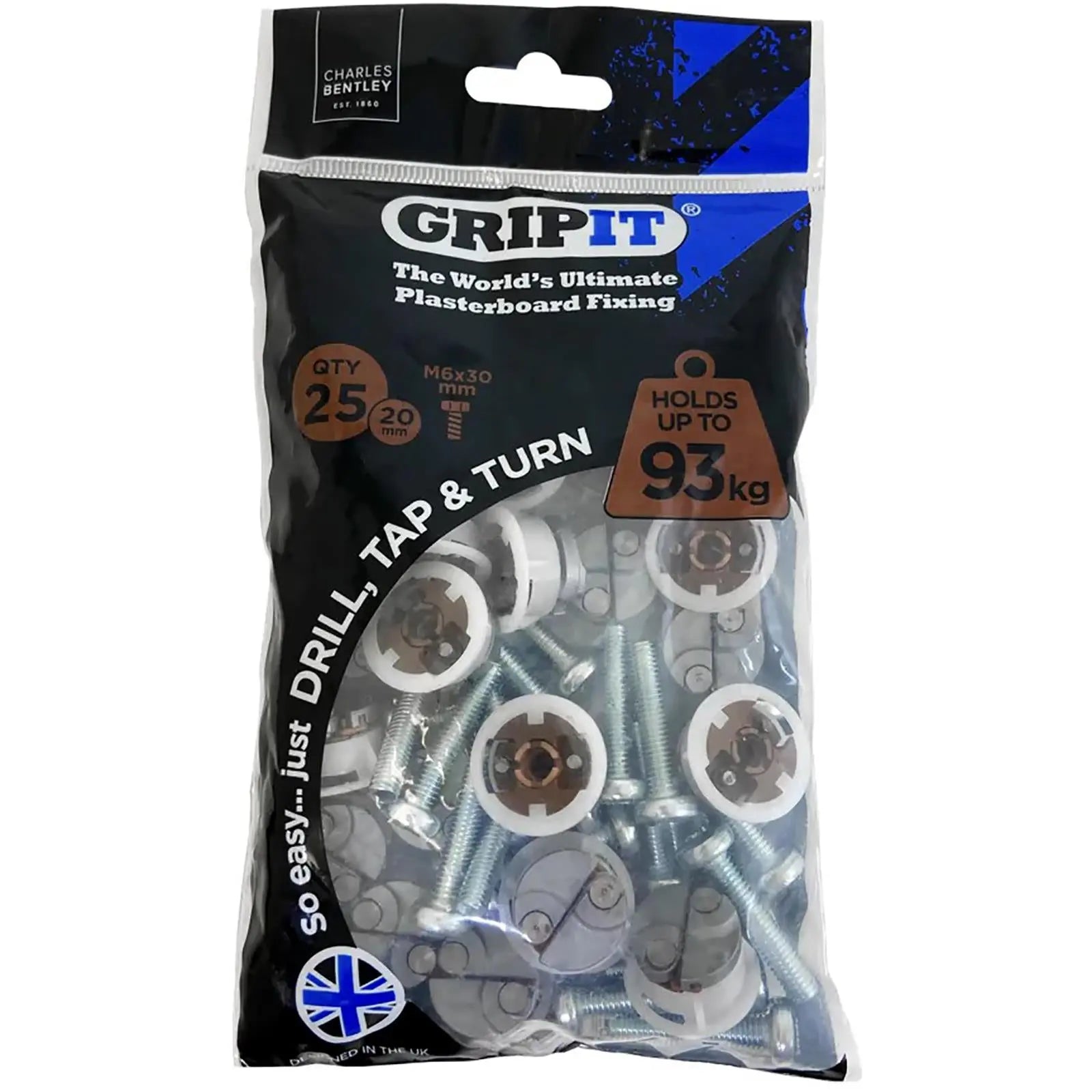 GripIt Brown Plasterboard Fixings 20mm 25 Pack 