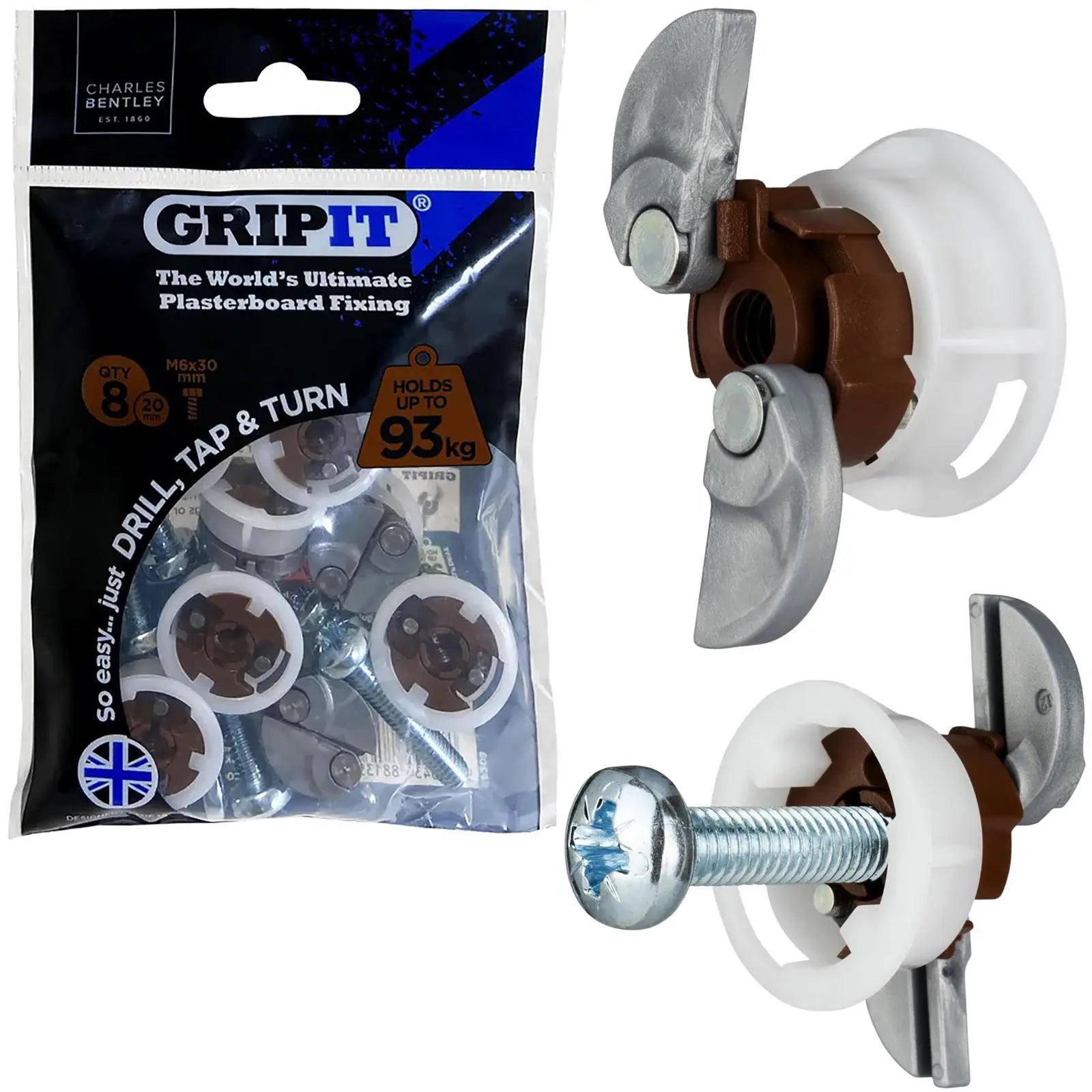 GripIt Brown Plasterboard Fixings 20mm 8 Pack 