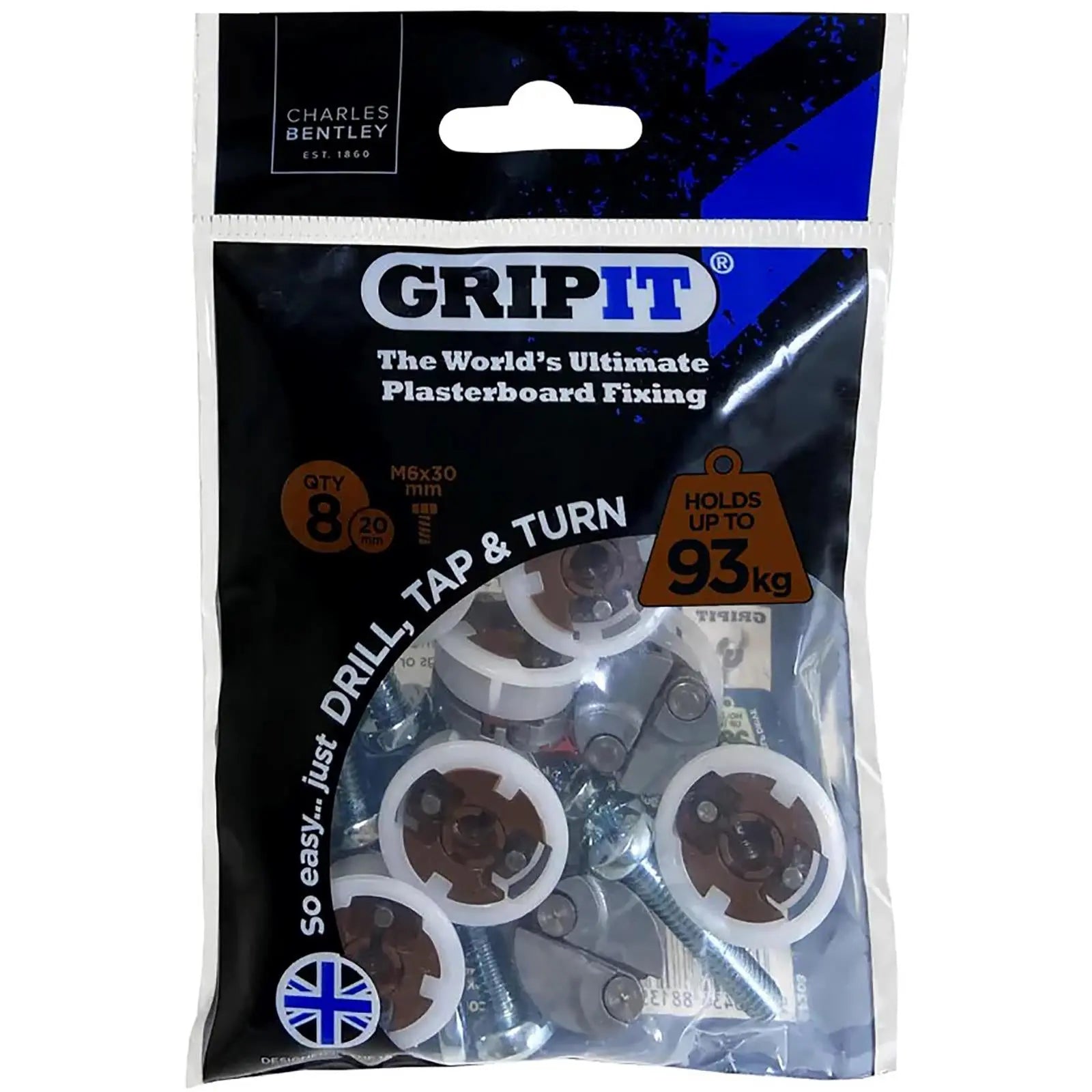 GripIt Brown Plasterboard Fixings 20mm 8 Pack 