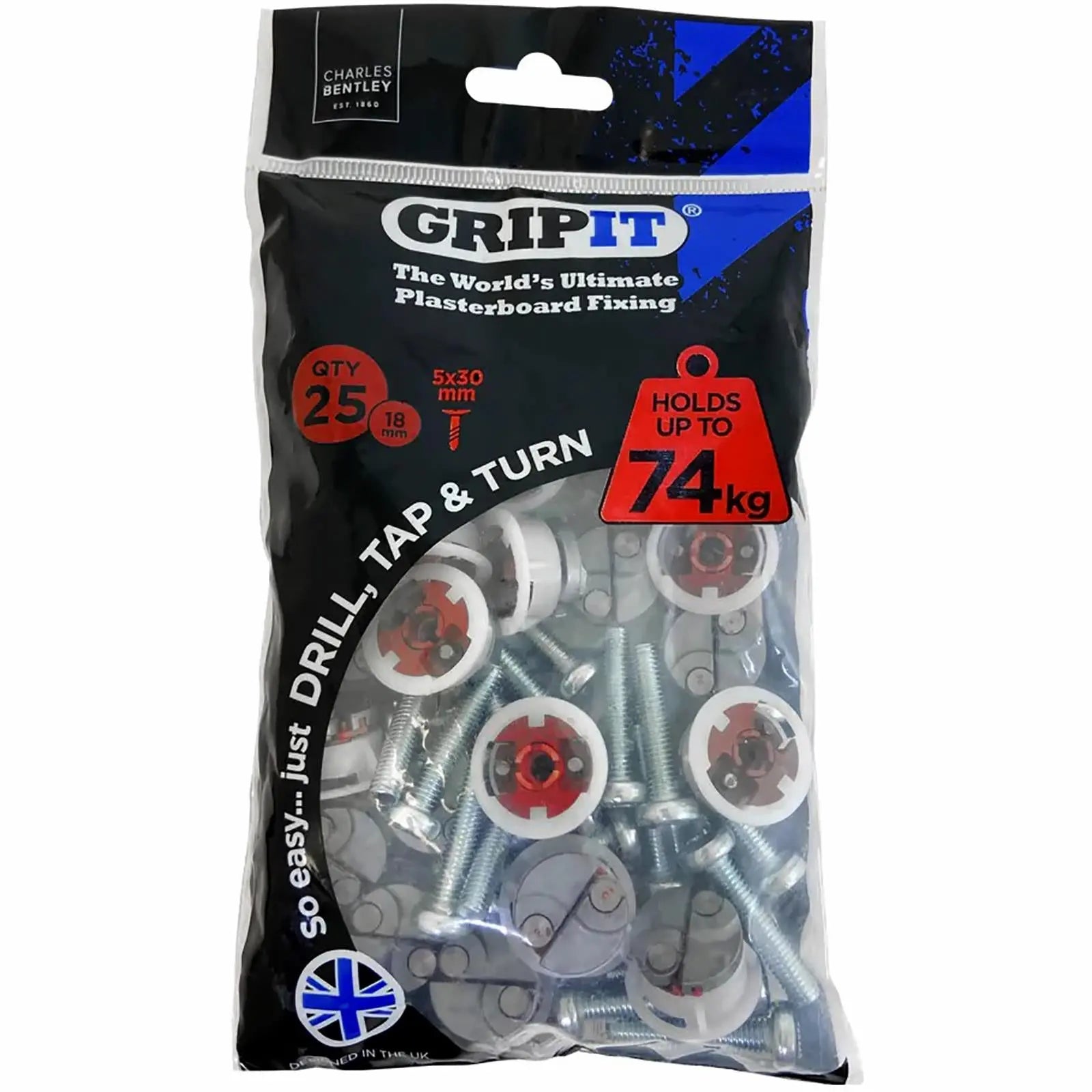 GripIt Red Plasterboard Fixings 18mm 25 Pack 