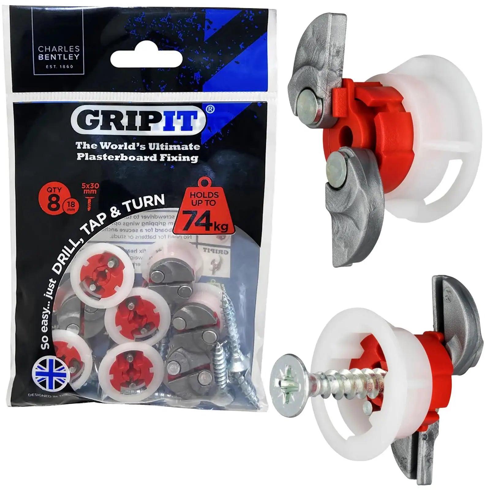 GripIt Red Plasterboard Fixings 18mm 8 Pack 