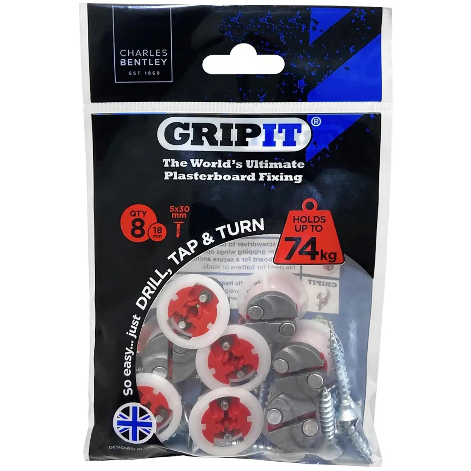 GripIt Red Plasterboard Fixings 18mm 8 Pack 