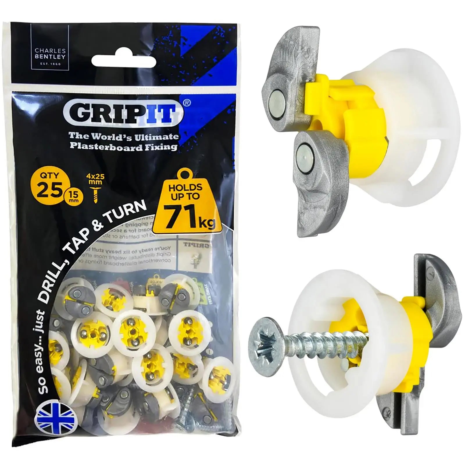 GripIt Yellow Plasterboard Fixings 15mm 25 Pack 
