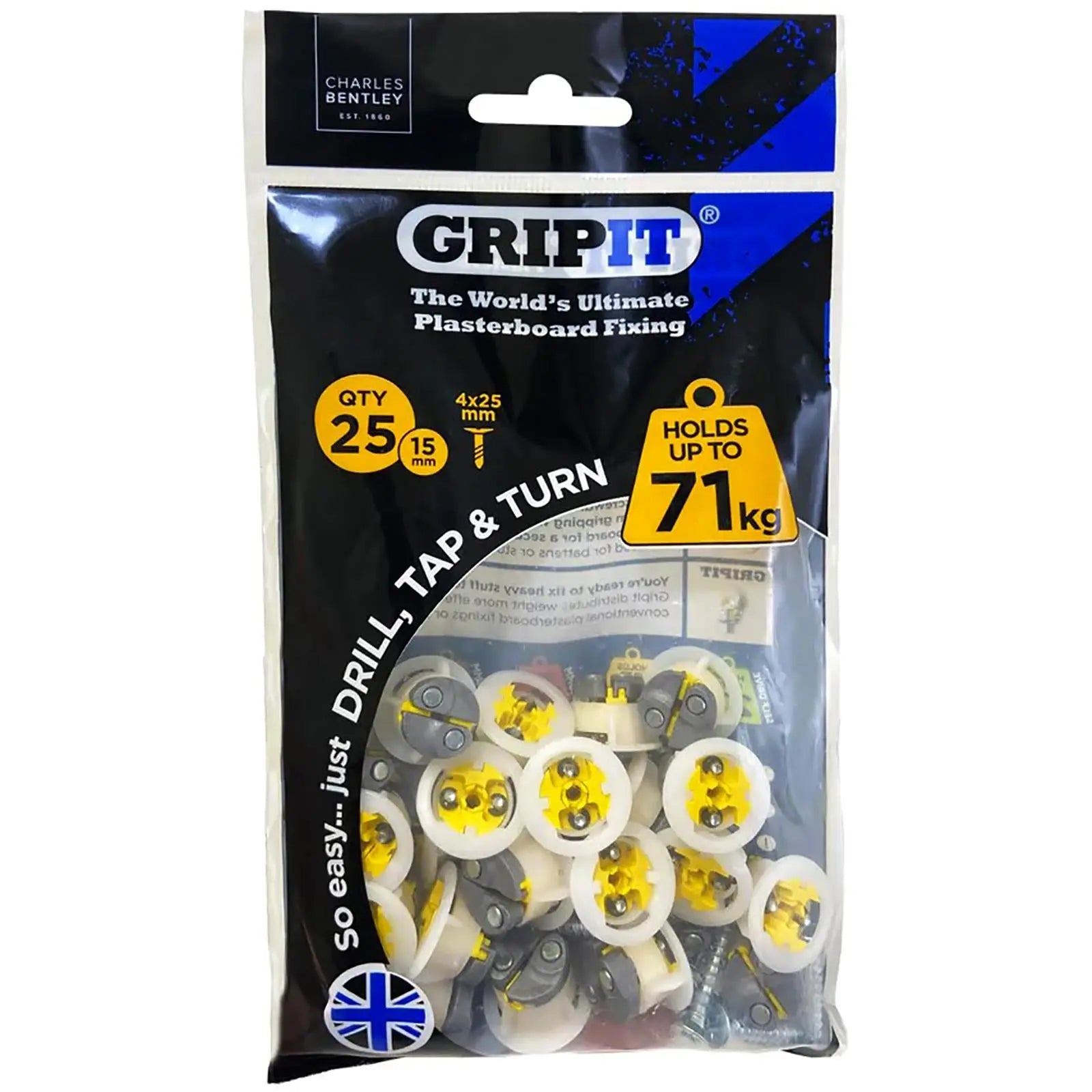 GripIt Yellow Plasterboard Fixings 15mm 25 Pack 