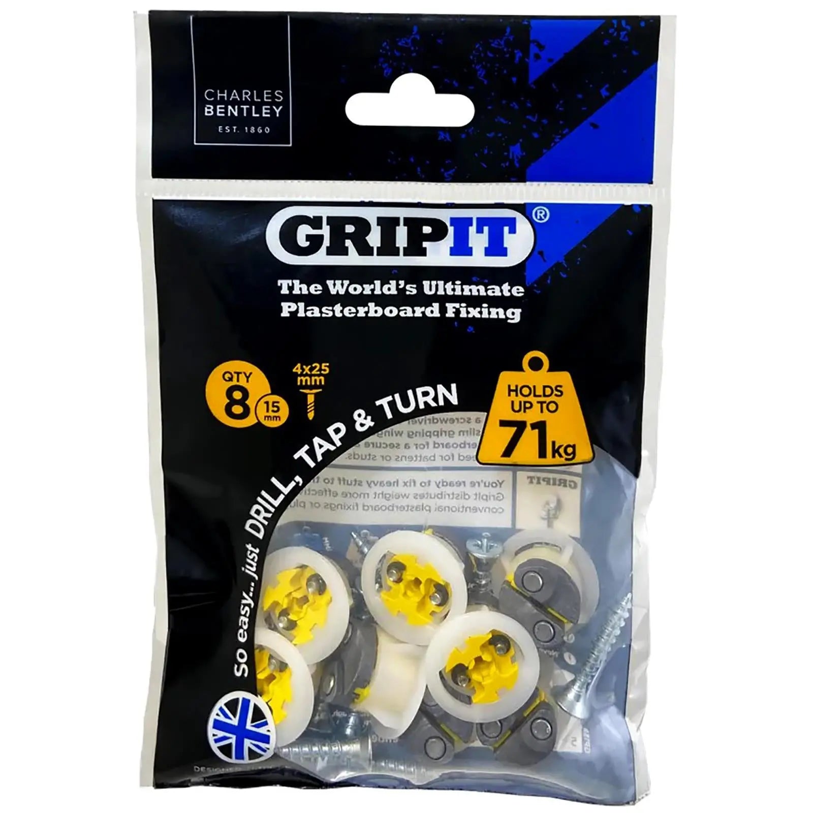 GripIt Yellow Plasterboard Fixings 15mm 8 Pack 