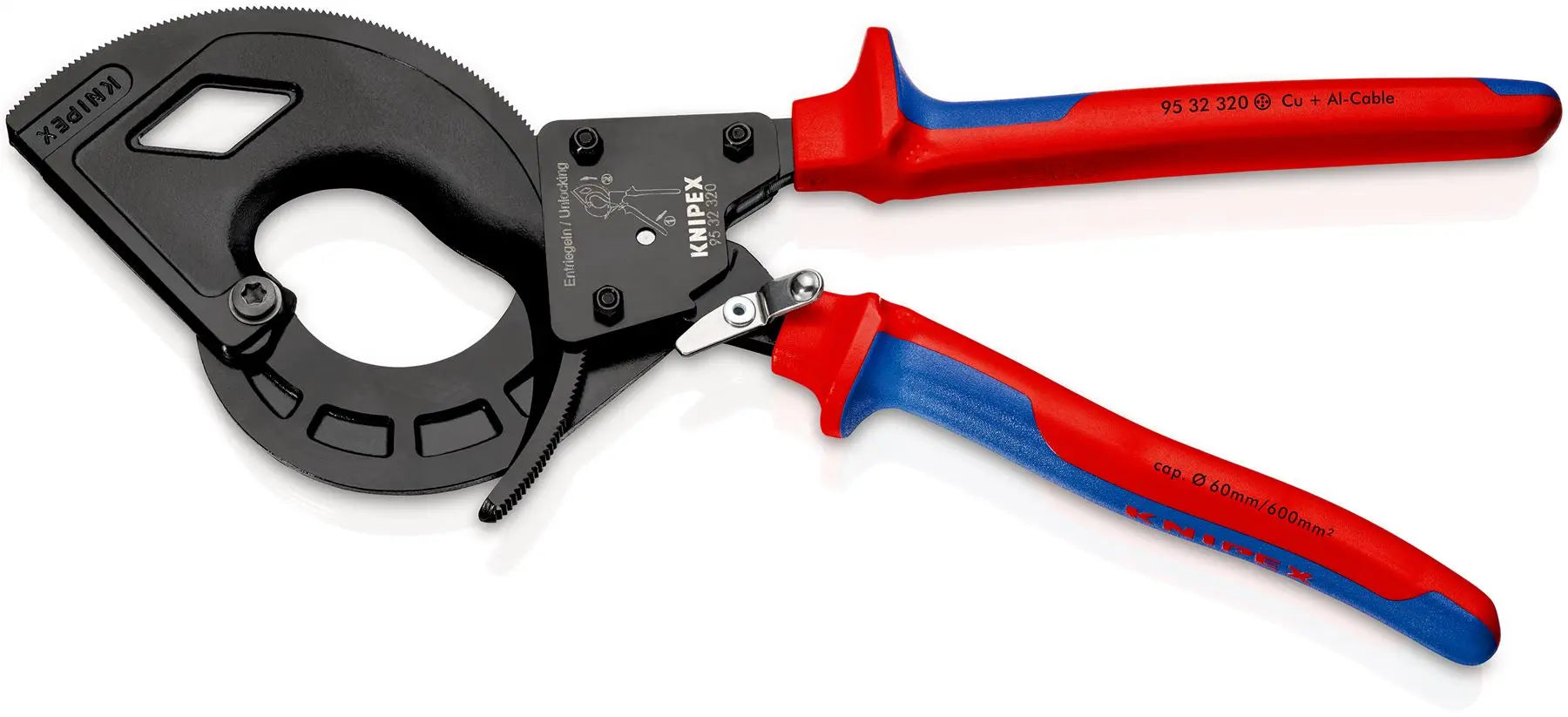 KNIPEX Cable Cutter Ratchet Action 3 Stage 60mm Diameter Cutting Capacity 320mm Multi Component Grips 95 32 320  White Rose Tools