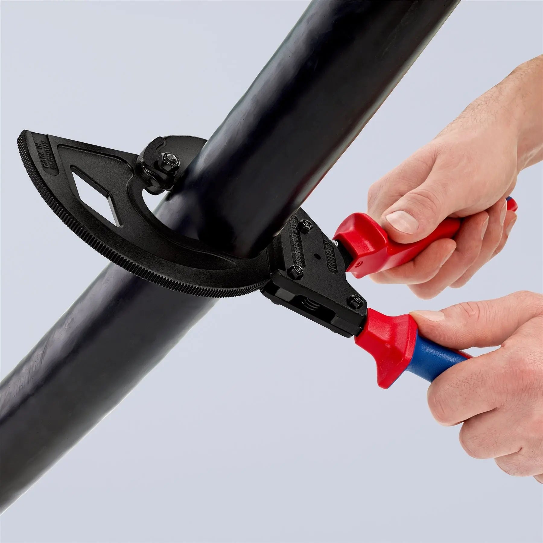 KNIPEX Cable Cutter Ratchet Action 3 Stage 60mm Diameter Cutting Capacity 320mm Multi Component Grips 95 32 320  White Rose Tools