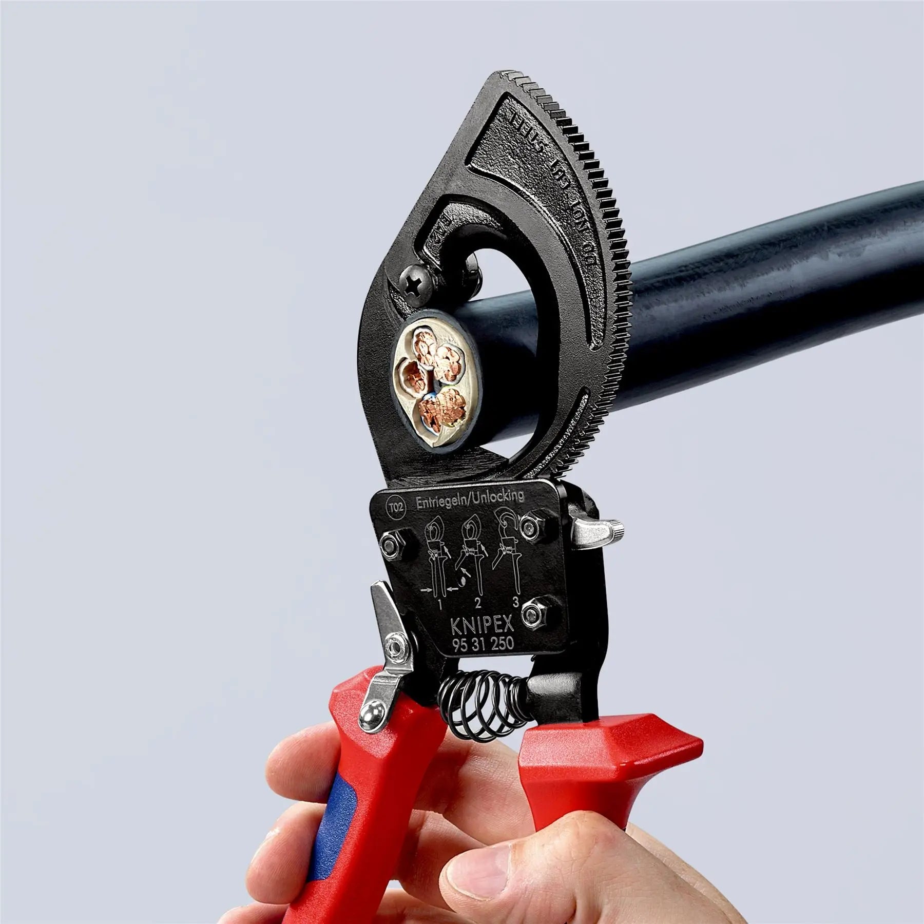 KNIPEX Cable Cutter Ratchet Action 32mm Diameter Cutting Capacity 250mm Multi Component Grips 95 31 250  White Rose Tools