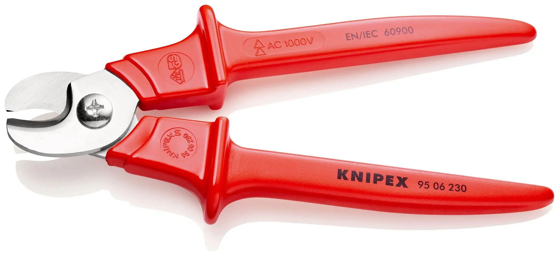 KNIPEX Cable Shears Cutters VDE Insulated Cuts Cable up to 16mm Diameter 230mm Plastic Insulated Handles 95 06 230 SB  White Rose Tools