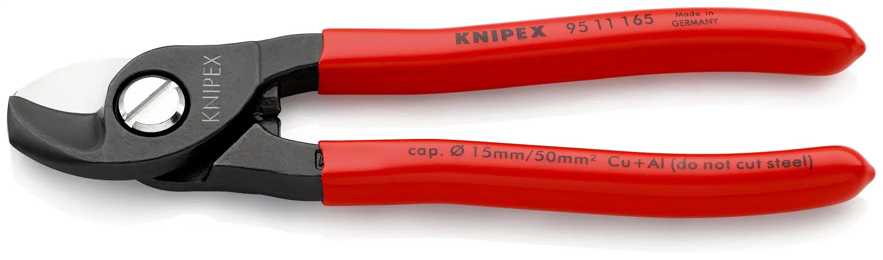 KNIPEX Cable Shears Cutting Pliers Cuts Cable up to 15mm Diameter 165mm Plastic Coated Handles 95 11 165 SB  White Rose Tools
