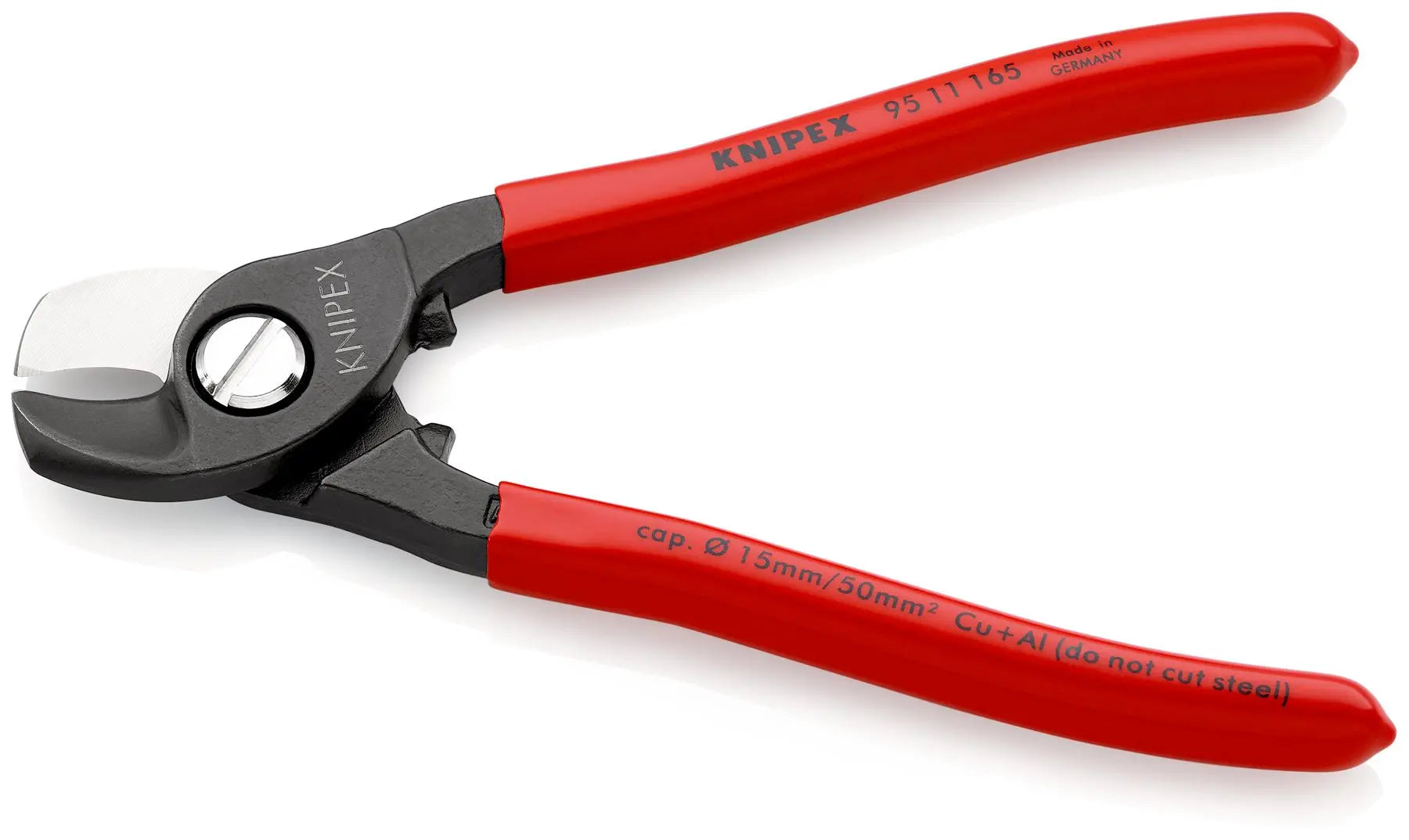 KNIPEX Cable Shears Cutting Pliers Cuts Cable up to 15mm Diameter 165mm Plastic Coated Handles 95 11 165 SB  White Rose Tools