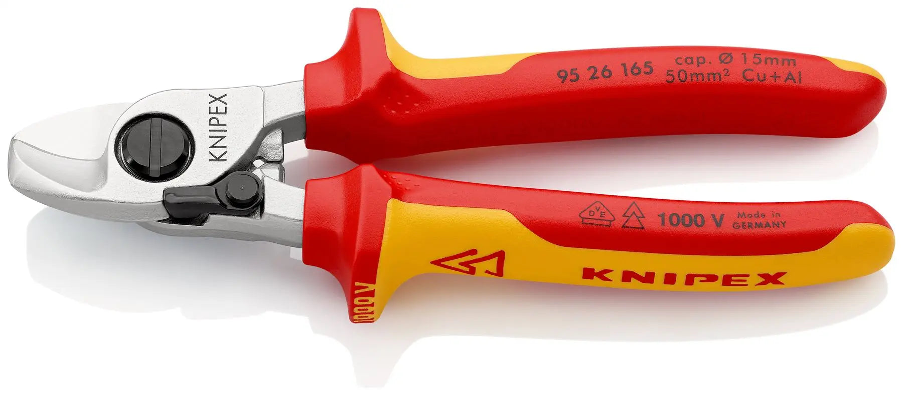 KNIPEX Cable Shears Cutting Pliers with Opening Spring 15mm Diameter Capacity 165mm VDE Multi Component Grips 95 26 165  White Rose Tools
