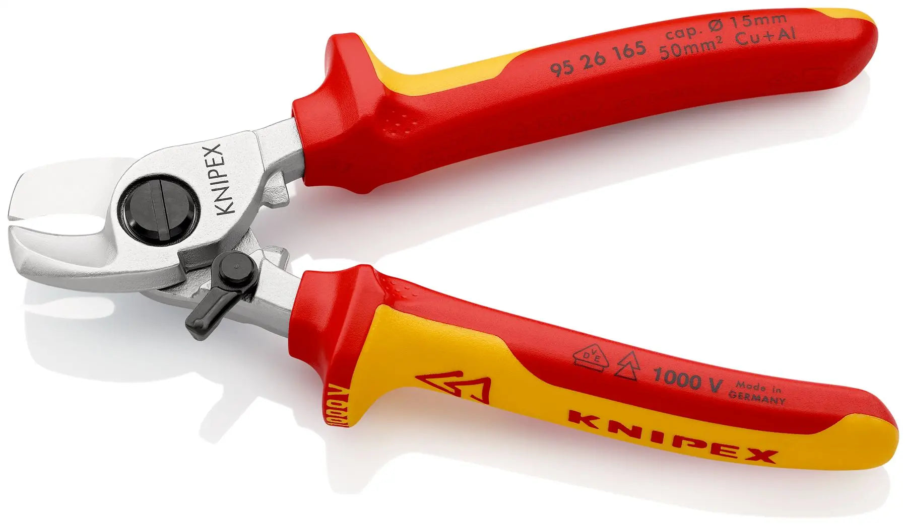 KNIPEX Cable Shears Cutting Pliers with Opening Spring 15mm Diameter Capacity 165mm VDE Multi Component Grips 95 26 165  White Rose Tools