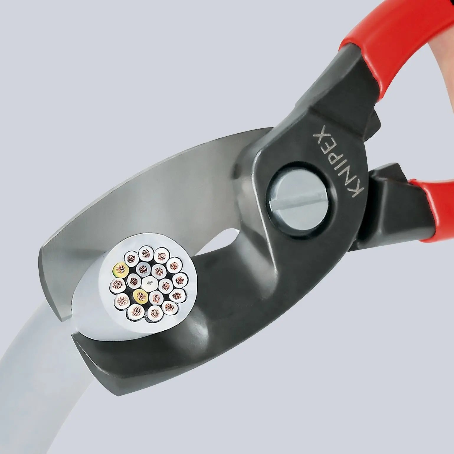 KNIPEX Cable Shears with Twin Cutting Edge 20mm Diameter Capacity 200mm Plastic Coated Handles 95 11 200 SB  White Rose Tools
