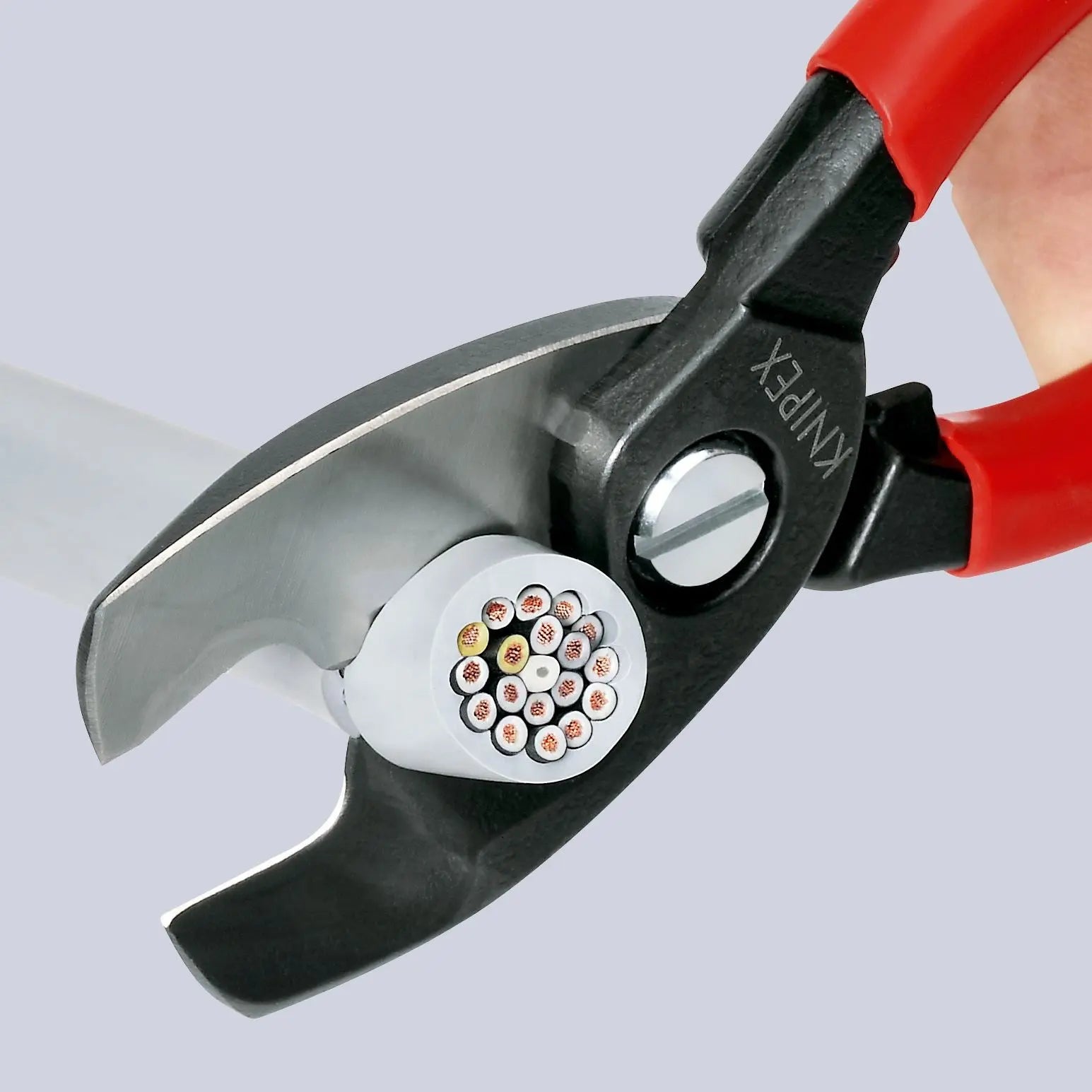 KNIPEX Cable Shears with Twin Cutting Edge 20mm Diameter Capacity 200mm Plastic Coated Handles 95 11 200 SB  White Rose Tools