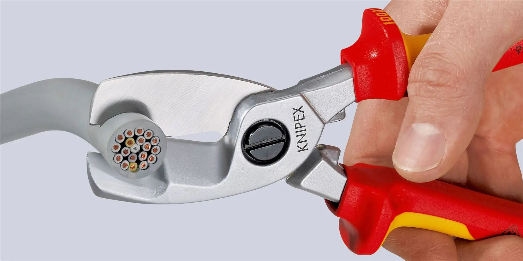 KNIPEX Cable Shears with Twin Cutting Edge 20mm Diameter Capacity 200mm VDE Multi Component Grips 95 16 200 SB  White Rose Tools
