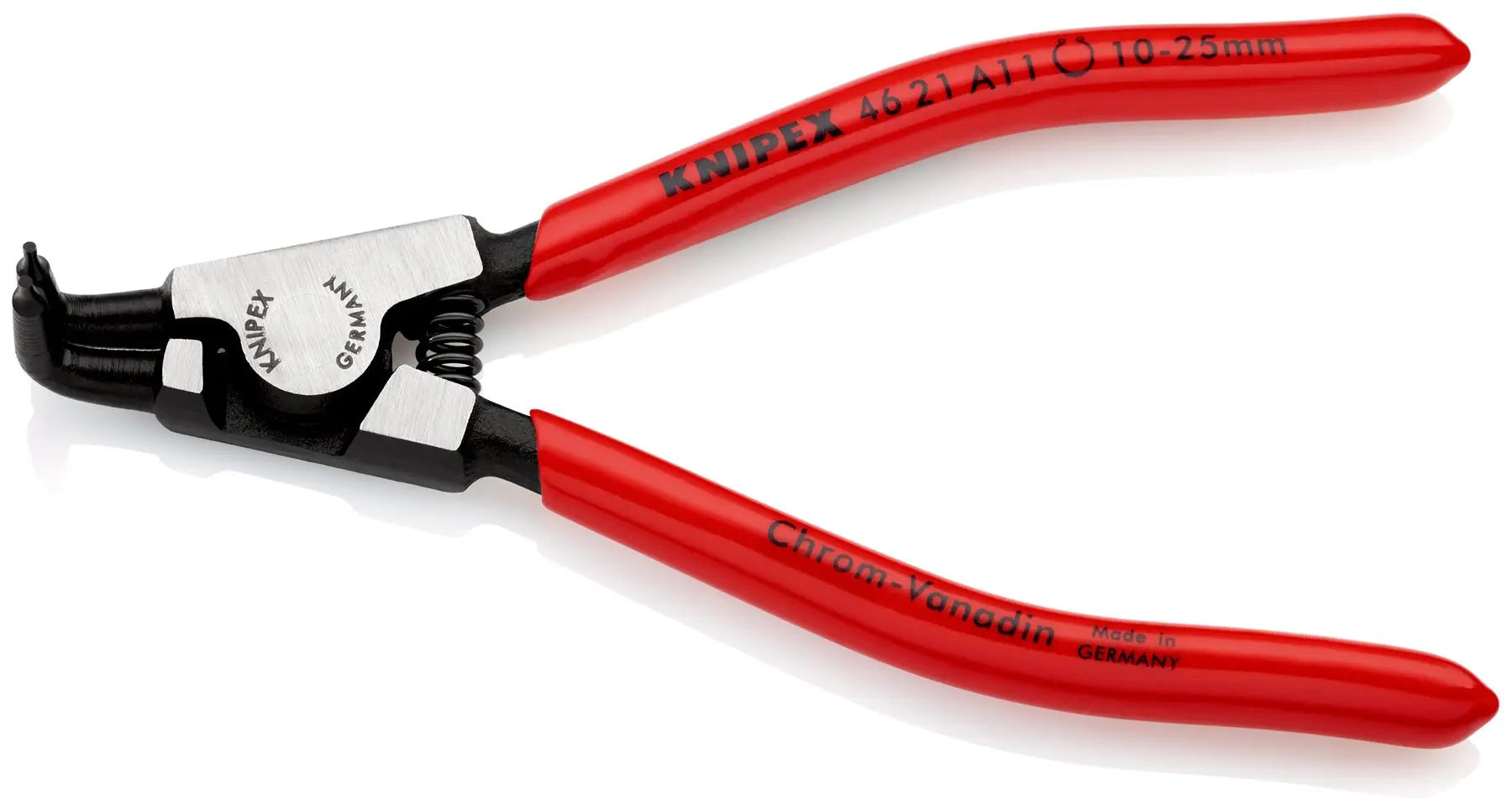 KNIPEX Circlip Pliers for External Circlips on Shafts 90° Angled 125mm 1.3mm Diameter Tips 46 21 A11 SB  White Rose Tools