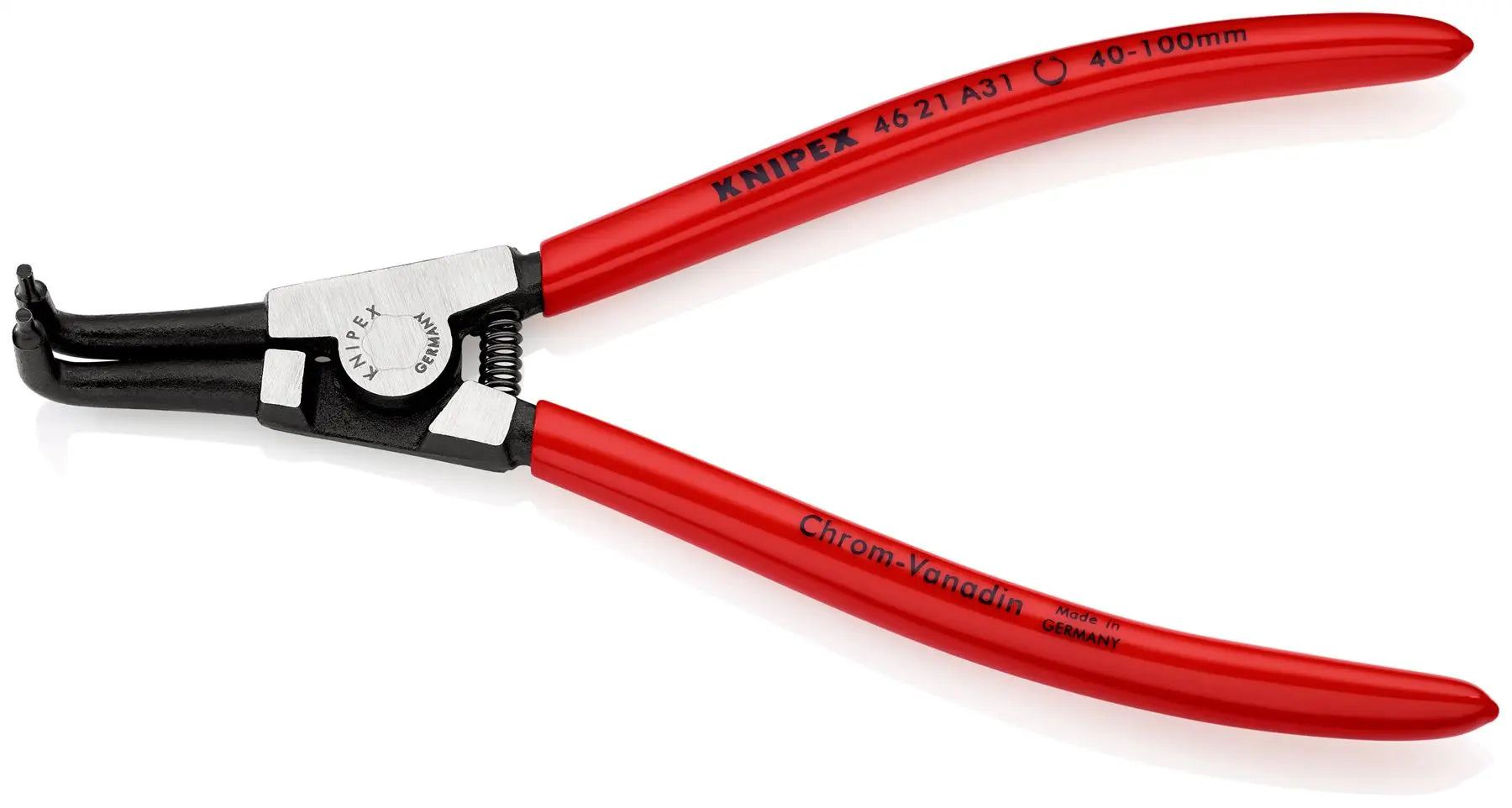 KNIPEX Circlip Pliers for External Circlips on Shafts 90° Angled 200mm 2.3mm Diameter Tips 46 21 A31  White Rose Tools