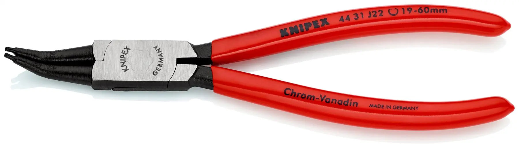 KNIPEX Circlip Pliers for Internal Circlips in Bore Holes 45° Angled 180mm 1.8mm Diameter Tips 44 31 J22  White Rose Tools